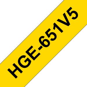 Tape 24mm High Grade Laminated Black On Yellow 5 Pack (hg 651v5)                                     tape 8m laminated