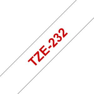 Tape 12mm Lami Red On White (tze-232)                                                                tape 8m laminated
