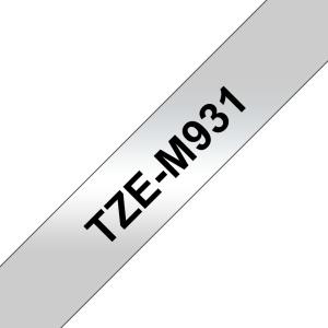 Tape 12mm Mat Metalic Black On Silver (tze-m931)                                                     tape 8m laminated