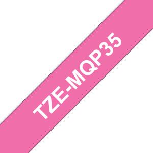 Tape 12mm Matt White On Berry Pink (tze-mqp35)                                                       tape 5m laminated
