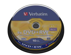 DVD+rw Media 4.7GB 4x Matt Silver 10-pk With Spindle                                                 43488 spindle matt silver