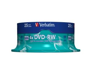 DVD-rw Media 4.7GB 4x 25-pk Spindle Scratch Resistant                                                43639 cake box matt silver