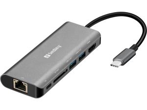USB-C Dock HDMI+LAN+SD+USB 61W 136-18 aluminium case